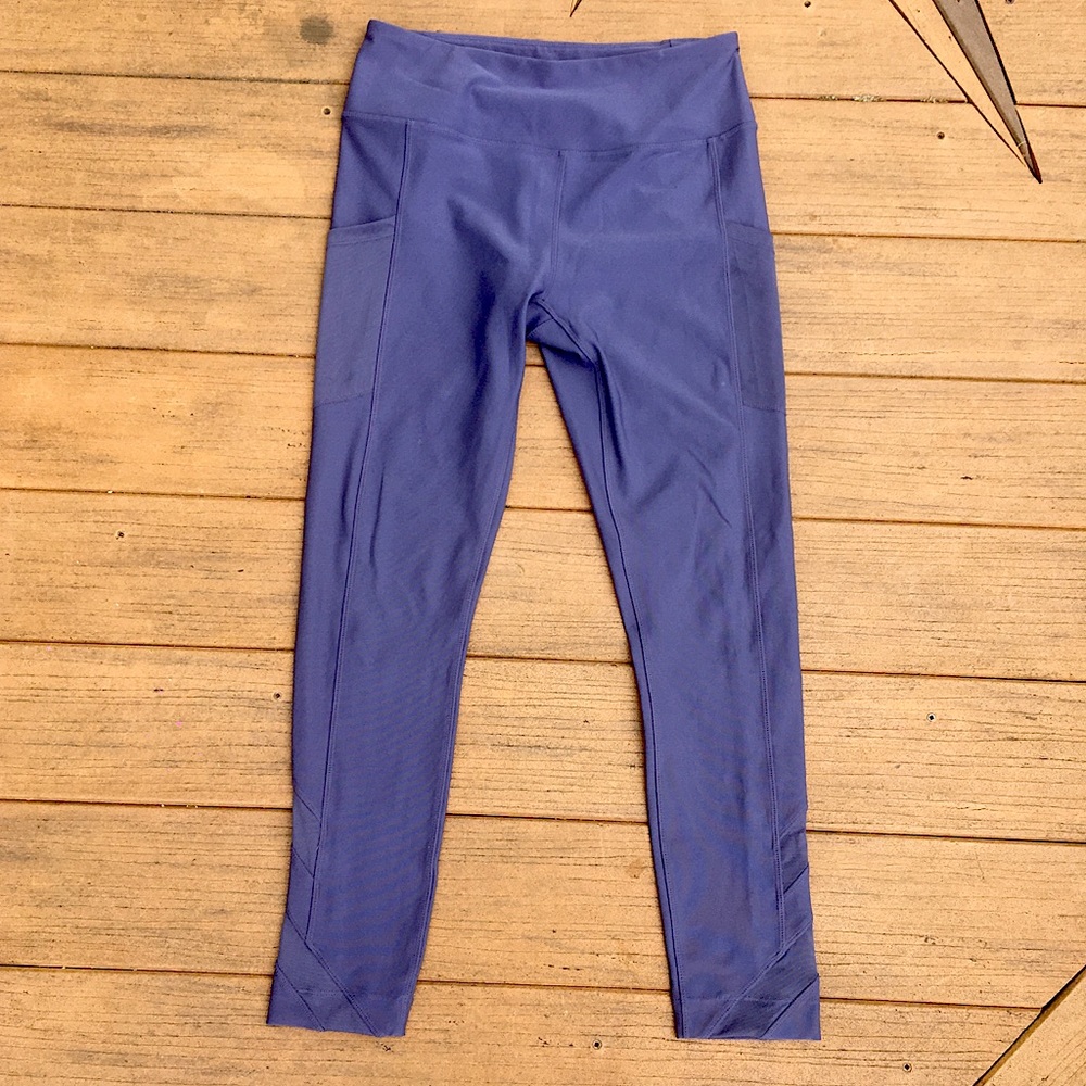 MONDETTA•purple leggings with pockets,mesh stripes
